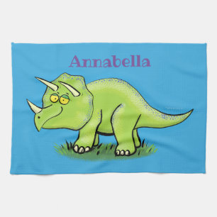 Cute lycklig grönt triceratops dinosaur tecknad kökshandduk