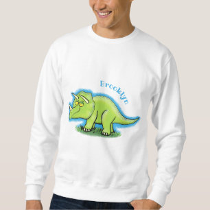 Cute lycklig grönt triceratops dinosaur tecknad lång ärmad tröja