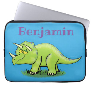 Cute lycklig grönt triceratops dinosaur tecknad laptop fodral