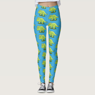 Cute lycklig grönt triceratops dinosaur tecknad leggings
