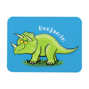 Cute lycklig grönt triceratops dinosaur tecknad magnet
