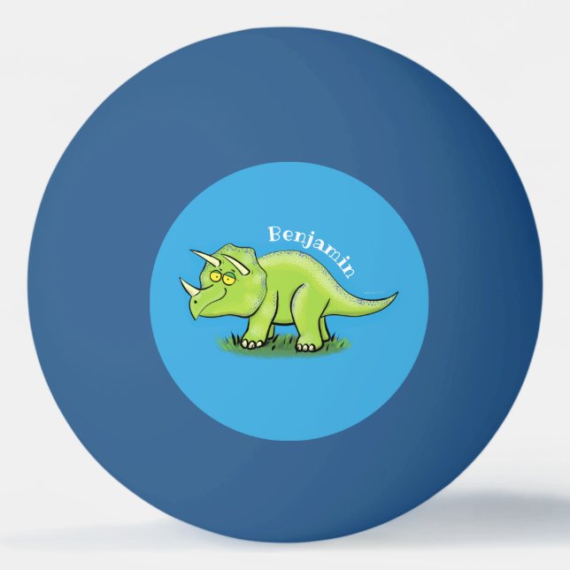 Cute lycklig grönt triceratops dinosaur tecknad pingisboll (Framsidan)