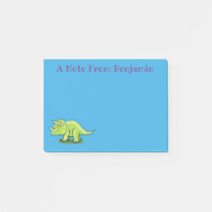 Cute lycklig grönt triceratops dinosaur tecknad post-it block