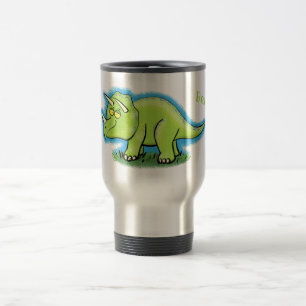 Cute lycklig grönt triceratops dinosaur tecknad resemugg