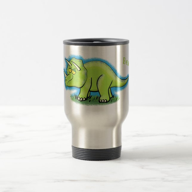 Cute lycklig grönt triceratops dinosaur tecknad resemugg (Center)