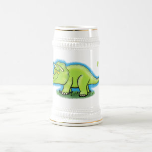 Cute lycklig grönt triceratops dinosaur tecknad sejdel