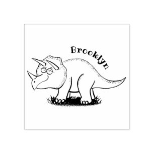 Cute lycklig grönt triceratops dinosaur tecknad stämpel