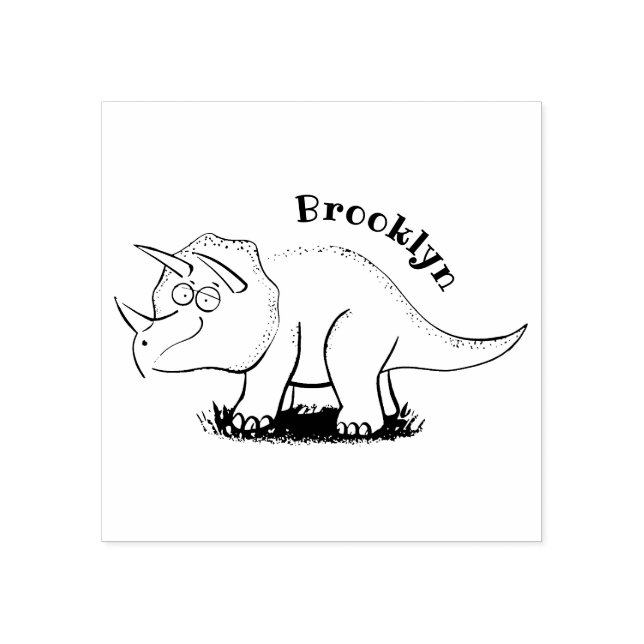 Cute lycklig grönt triceratops dinosaur tecknad stämpel (Tryck)