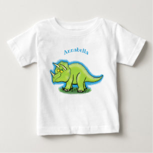 Cute lycklig grönt triceratops dinosaur tecknad t shirt