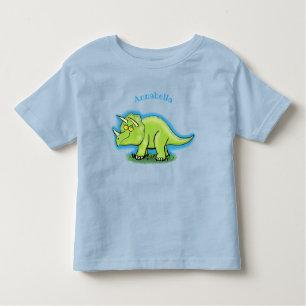 Cute lycklig grönt triceratops dinosaur tecknad t shirt