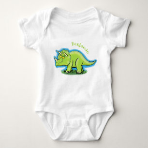 Cute lycklig grönt triceratops dinosaur tecknad t shirt