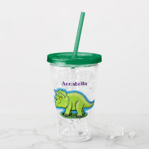 Cute lycklig grönt triceratops dinosaur tecknad take away mugg
