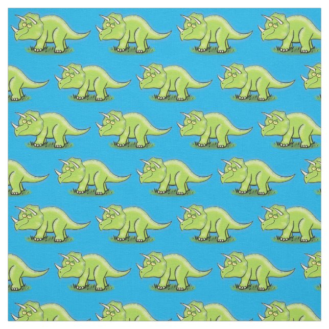 Cute lycklig grönt triceratops dinosaur tecknad tyg (Provkarta)