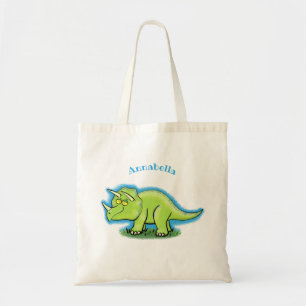 Cute lycklig grönt triceratops dinosaur tecknad tygkasse