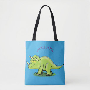 Cute lycklig grönt triceratops dinosaur tecknad tygkasse