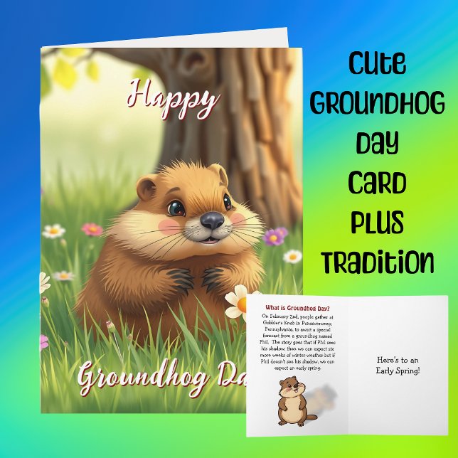 Cute Lycklig Groundhog Day & History Kort (Skapare uppladdad)