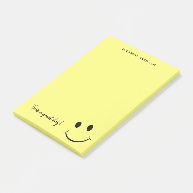 Cute Lycklig Gult Ansikte Personlig Post-it Block (Vinklad)