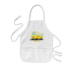 Cute lycklig gult buss tecknad barnförkläde