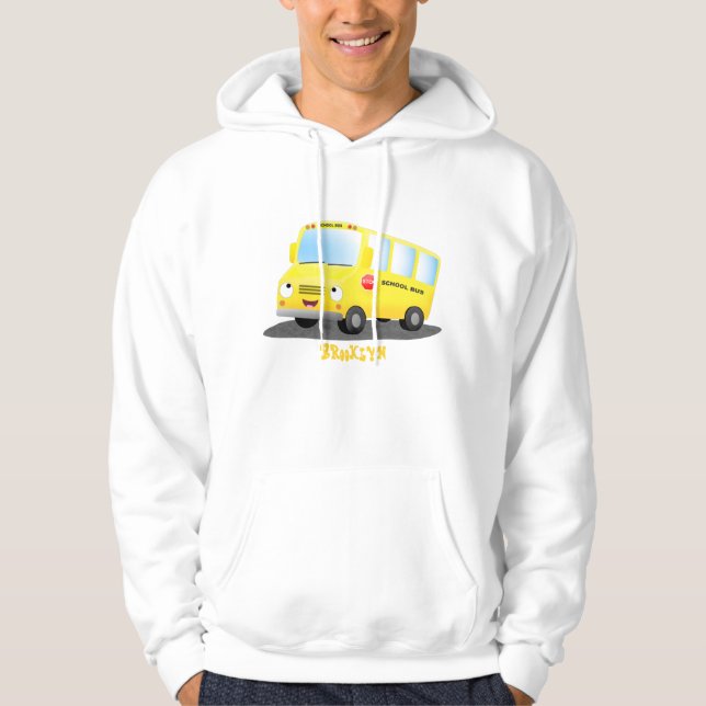 Cute lycklig gult buss tecknad hoodie (Framsida)