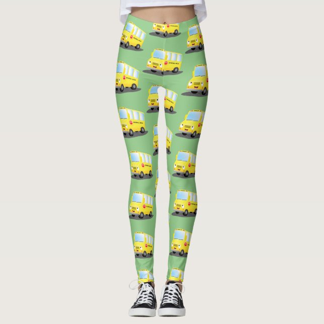 Cute lycklig gult buss tecknad leggings (Framsida)