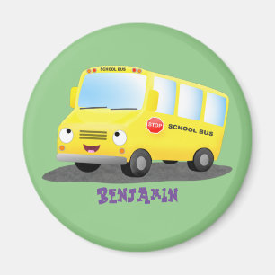 Cute lycklig gult buss tecknad magnet