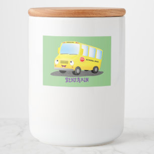 Cute lycklig gult buss tecknad mat etiketter