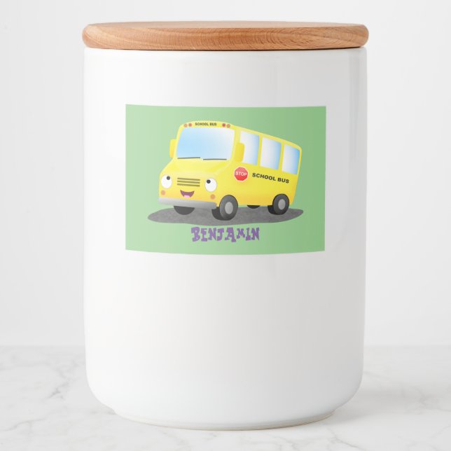 Cute lycklig gult buss tecknad mat etiketter (Framsida)