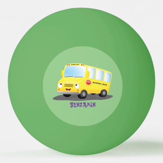 Cute lycklig gult buss tecknad pingisboll (Framsidan)