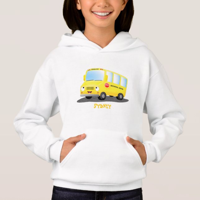 Cute lycklig gult buss tecknad t shirt (Framsida)