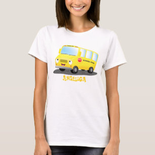 Cute lycklig gult buss tecknad t shirt