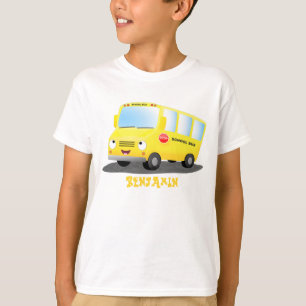 Cute lycklig gult buss tecknad t shirt