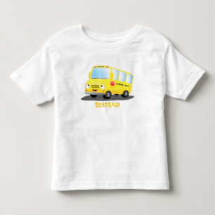 Cute lycklig gult buss tecknad t shirt