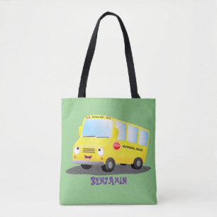 Cute lycklig gult buss tecknad tygkasse