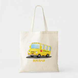 Cute lycklig gult buss tecknad tygkasse