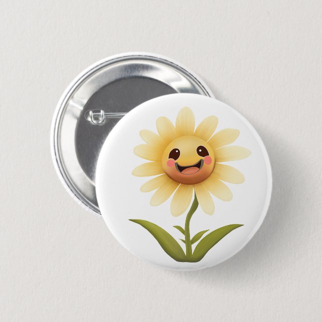 Cute Lycklig Gult Flower Knapp (Framsida & baksida)