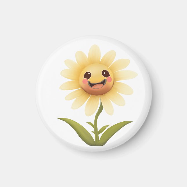 Cute Lycklig Gult Flower Magnet (Framsidan)