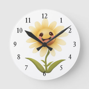 Cute Lycklig Gult Flower Rund Klocka