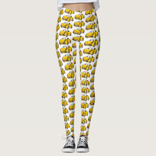 Cute lycklig gult-tecknaden för sportbilar leggings