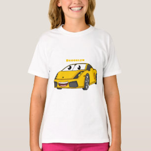 Cute lycklig gult-tecknaden för sportbilar t shirt