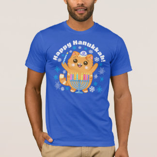Cute Lycklig Hanukkah, Hanucat Menorah T-Shirt
