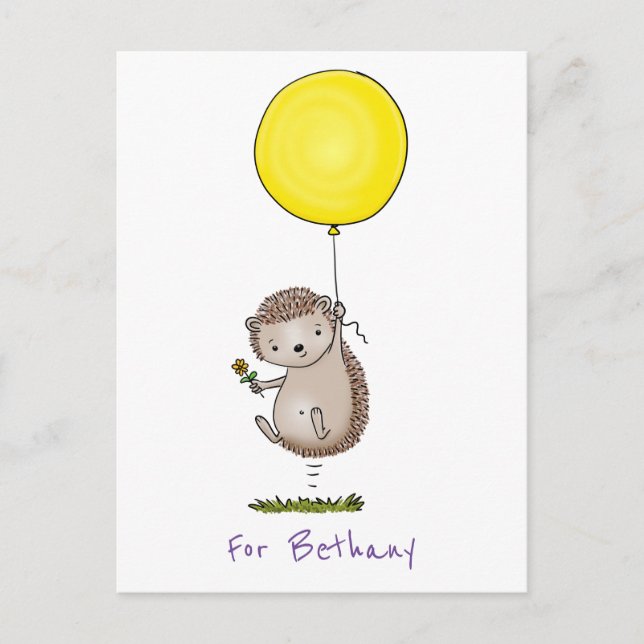 Cute lycklig hedgehog med ballongillustration vykort (Framsida)