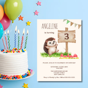 Cute Lycklig Hedgehog Mushroom Birthday Inbjudningar
