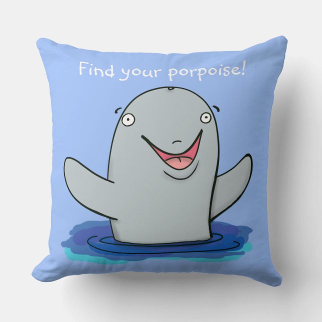 Cute lycklig hittar din porpoise Blue tecknad Kudde (Framsida)