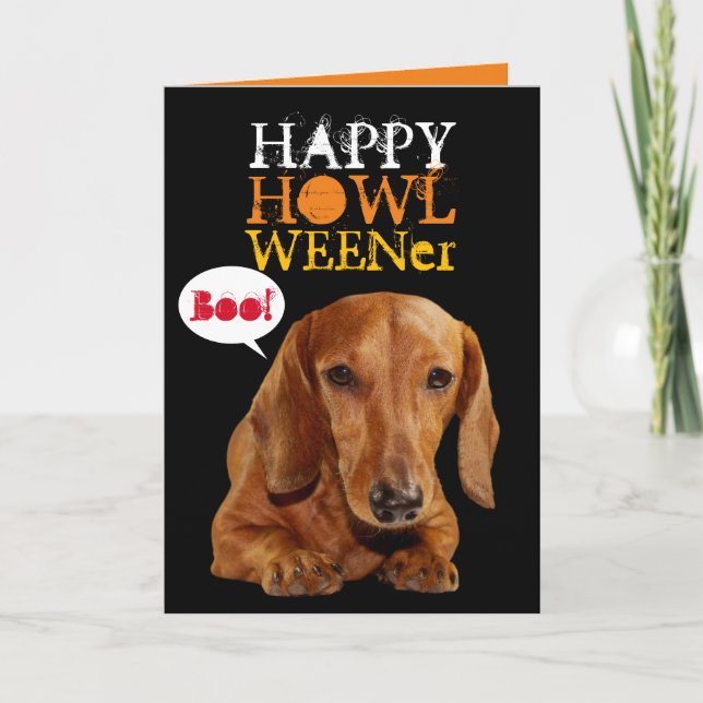 Cute Lycklig Howl Weener Hund Halloween Kort (Framsida)