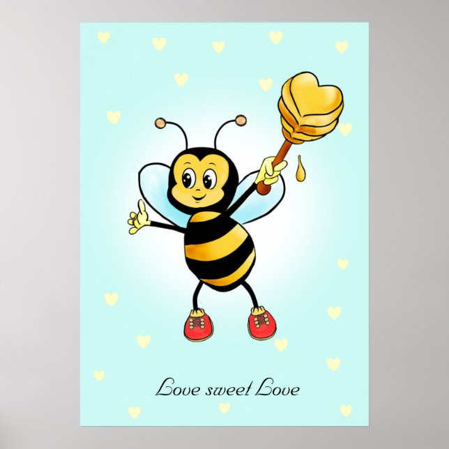 Cute Lycklig Humla & Honeycomb med Hearts Post Poster (Framsidan)