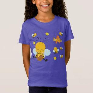 Cute Lycklig Humla med blommor Lila T Shirt