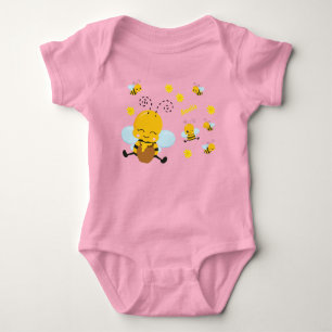 Cute Lycklig Humla med blommor Rosa T Shirt