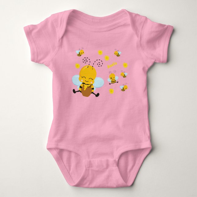 Cute Lycklig Humla med blommor Rosa T Shirt (Framsida)