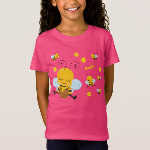 Cute Lycklig Humla med blommor Rosa T Shirt