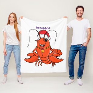 Cute lycklig hummer med julhatt tecknad fleecefilt